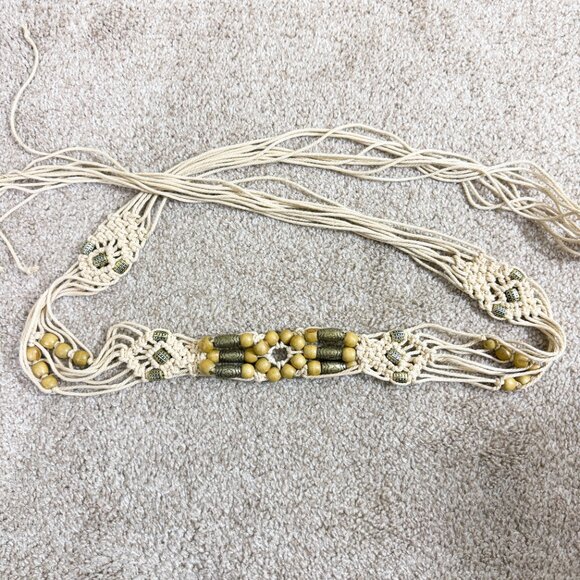Vintage Y2K Tan Beaded Macrame Belt Women's Size OS EUC Tie Closure - Picture 5 of 6
